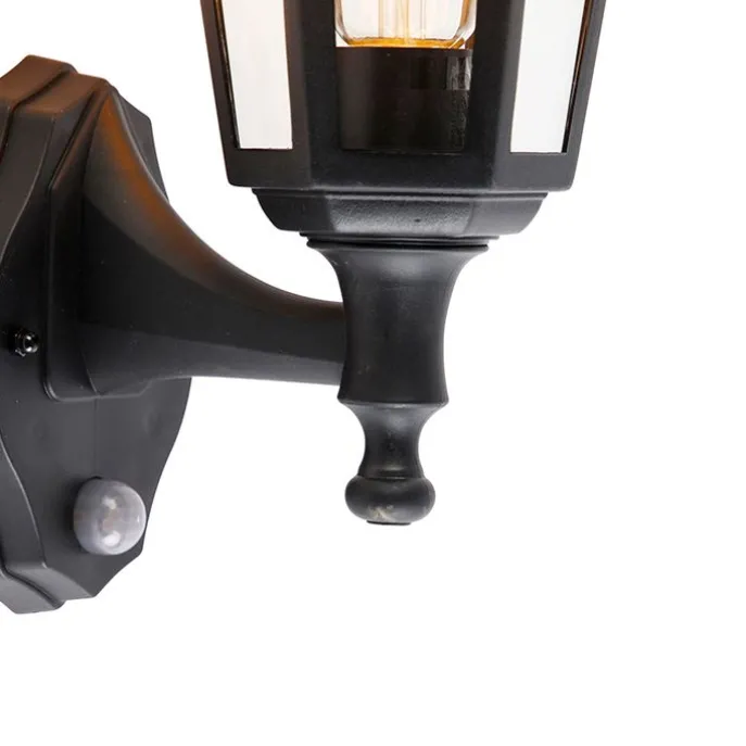 Klassische Außenwandleuchte schwarz mit Bewegungssensor - New Haven