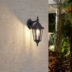 Klassische Außenwandleuchte schwarz IP44 - New Haven Gehämmert