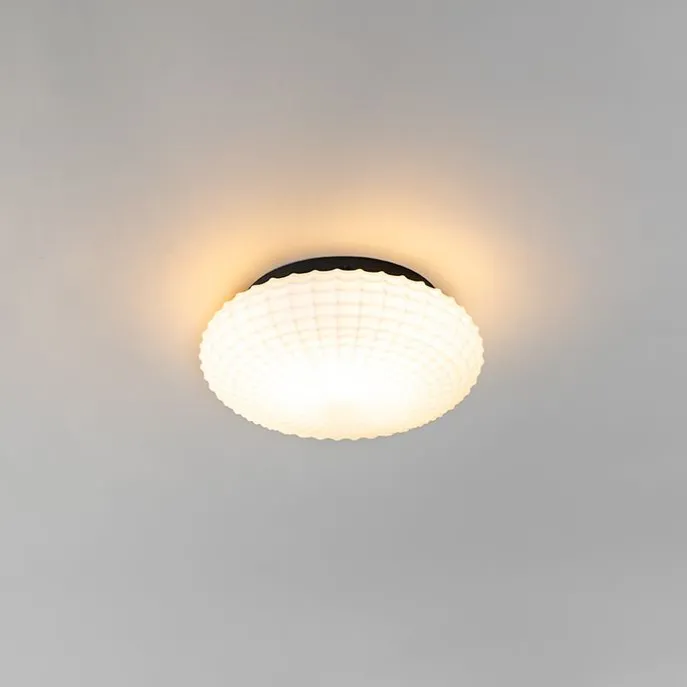 Klassische Deckenleuchte schwarz mit Opalglas 23 cm IP44 - Nohmi