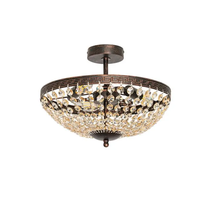 Klassische Deckenleuchte aus Bronze und Kristall, 3-flammig – Mondrian