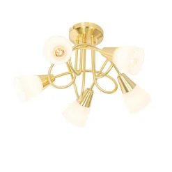 Klassische Deckenleuchte Gold mit Opalglas 5-flammig - Inez