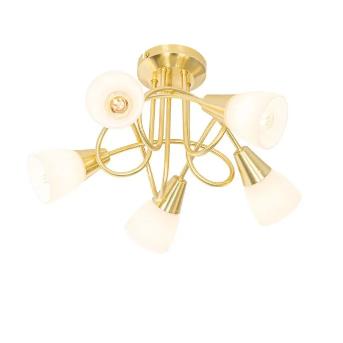 Klassische Deckenleuchte Gold mit Opalglas 5-flammig - Inez