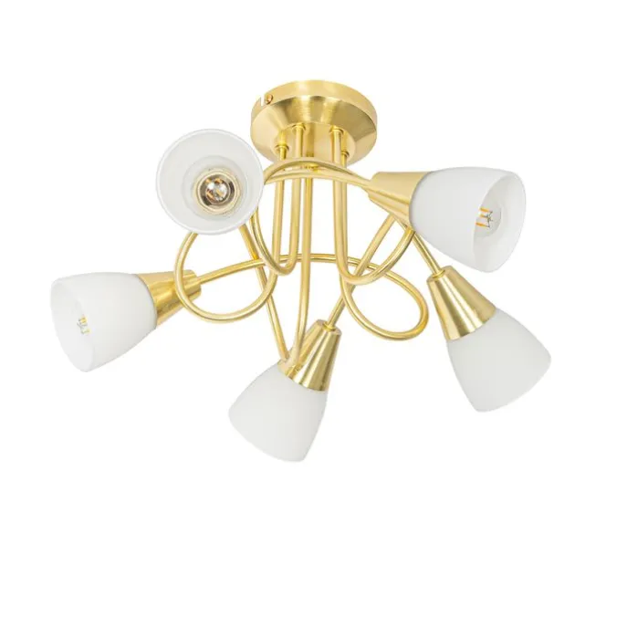 Klassische Deckenleuchte Gold mit Opalglas 5-flammig - Inez