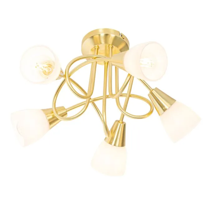 Klassische Deckenleuchte Gold mit Opalglas 5-flammig - Inez