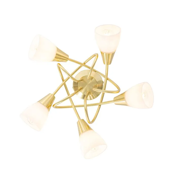 Klassische Deckenleuchte Gold mit Opalglas 5-flammig - Inez
