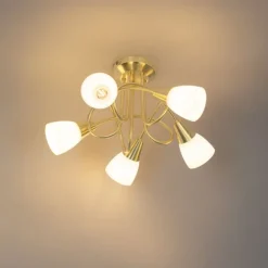 Klassische Deckenleuchte Gold mit Opalglas 5-flammig - Inez
