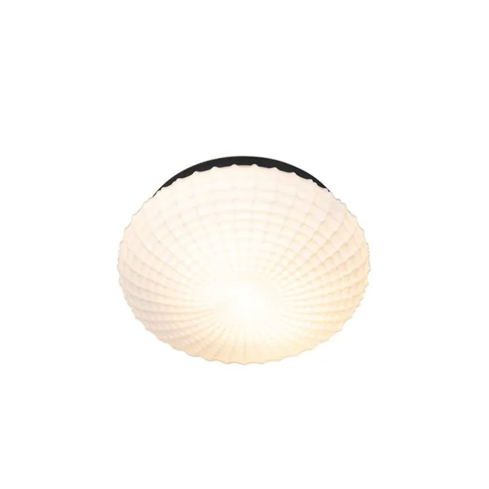 Klassische Deckenleuchte schwarz mit Opalglas 30 cm IP44 - Nohmi