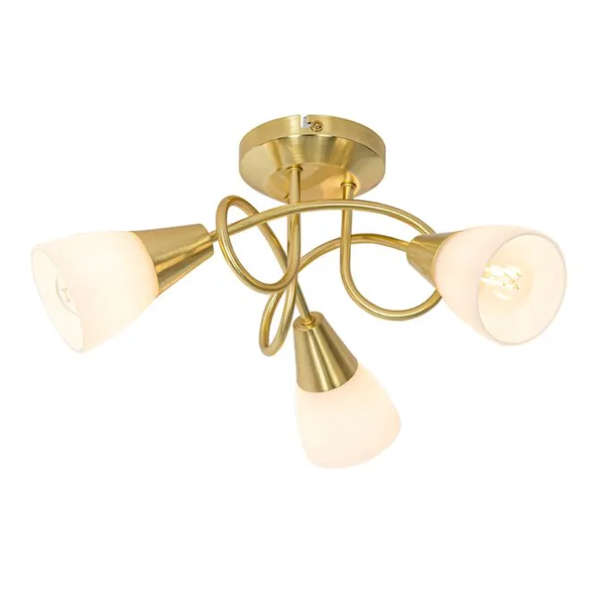Klassische Deckenleuchte Gold mit Opalglas 3-flammig - Inez