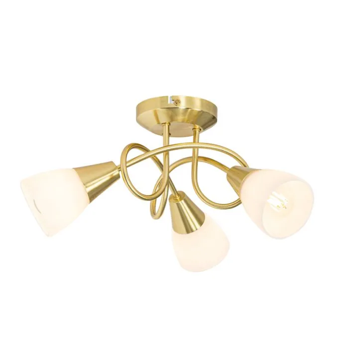 Klassische Deckenleuchte Gold mit Opalglas 3-flammig - Inez
