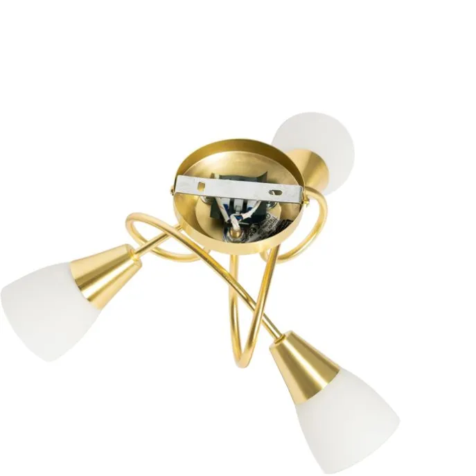 Klassische Deckenleuchte Gold mit Opalglas 3-flammig - Inez