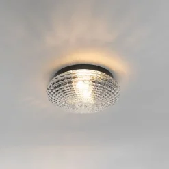 Klassische Deckenleuchte schwarz mit Rauchglas 30 cm IP44 - Nohmi