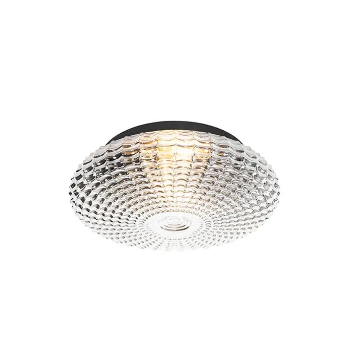 Klassische Deckenleuchte schwarz mit Rauchglas 35 cm IP44 - Nohmi