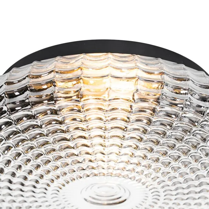 Klassische Deckenleuchte schwarz mit Rauchglas 35 cm IP44 - Nohmi
