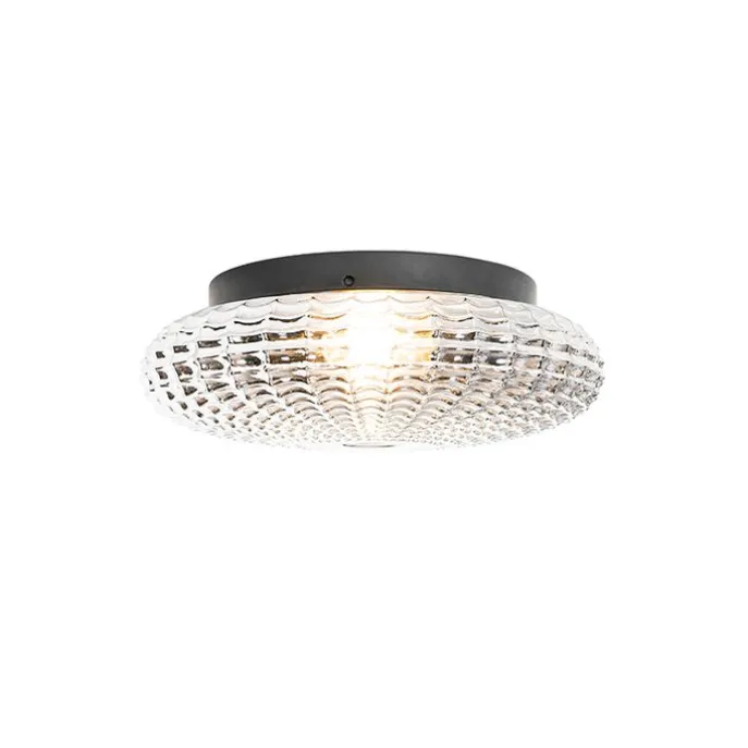 Klassische Deckenleuchte schwarz mit Rauchglas 35 cm IP44 - Nohmi