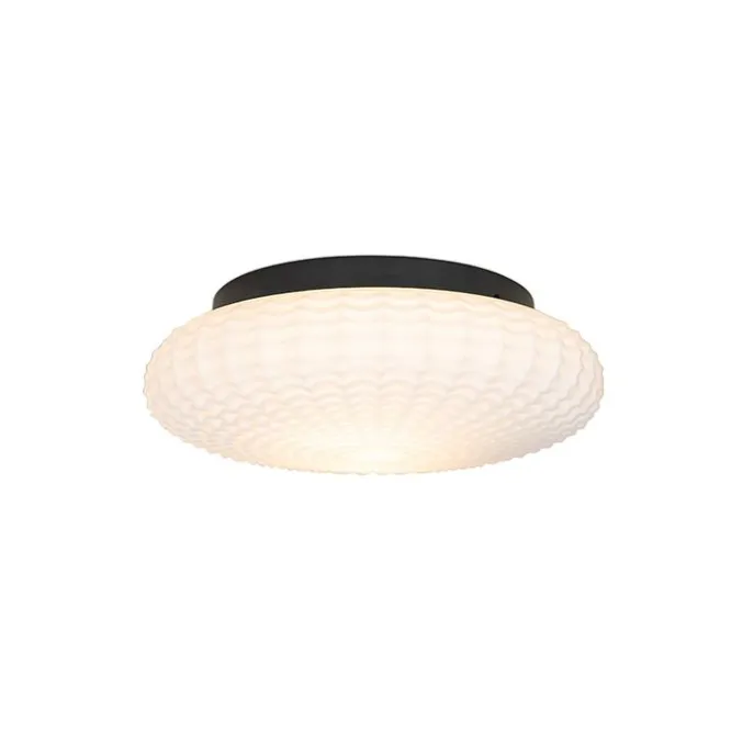 Klassische Deckenleuchte schwarz mit Opalglas 35 cm IP44 - Nohmi