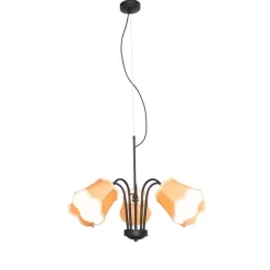 Klassische Hängelampe schwarz mit Lampenschirm gold 5-flammig - Nona