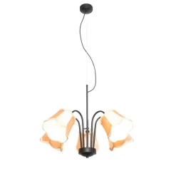 Klassische Hängelampe schwarz mit Lampenschirm gold 5-flammig - Nona