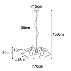 Klassische Hängelampe schwarz mit Lampenschirm gold 5-flammig - Nona