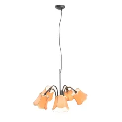 Klassische Hängelampe schwarz mit Lampenschirm gold 5-flammig - Nona