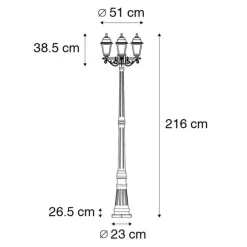 Klassische Laterne schwarz 3-Licht IP44 - Hauptstadt