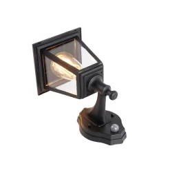 Klassische schwarze Außenwandleuchte mit Bewegungsmelder – Capital