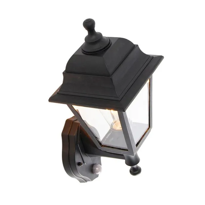 Klassische schwarze Außenwandleuchte mit Bewegungsmelder – Capital