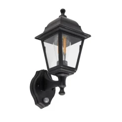 Klassische schwarze Außenwandleuchte mit Bewegungsmelder – Capital