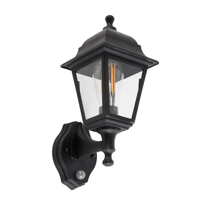 Klassische schwarze Außenwandleuchte mit Bewegungsmelder – Capital