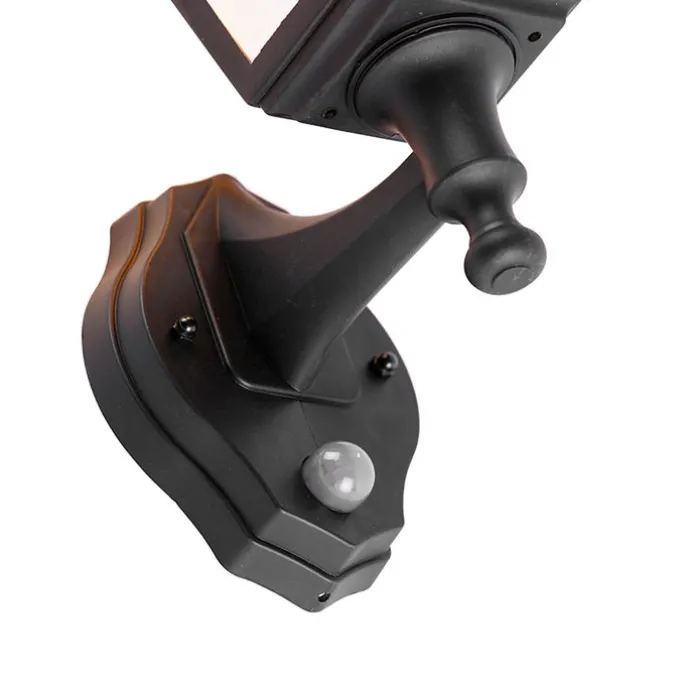 Klassische schwarze Außenwandleuchte mit Bewegungsmelder – Capital