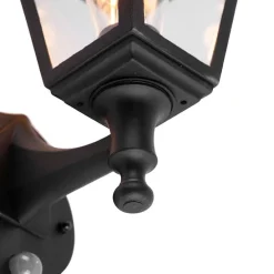 Klassische schwarze Außenwandleuchte mit Bewegungsmelder – Capital