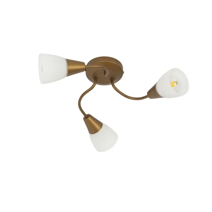 Klassischer Deckenstrahler Gold mit Milchglas rund 3-flammig – Madi