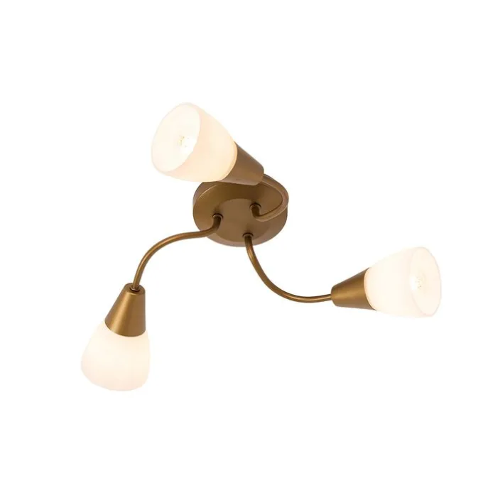 Klassischer Deckenstrahler Gold mit Milchglas rund 3-flammig – Madi