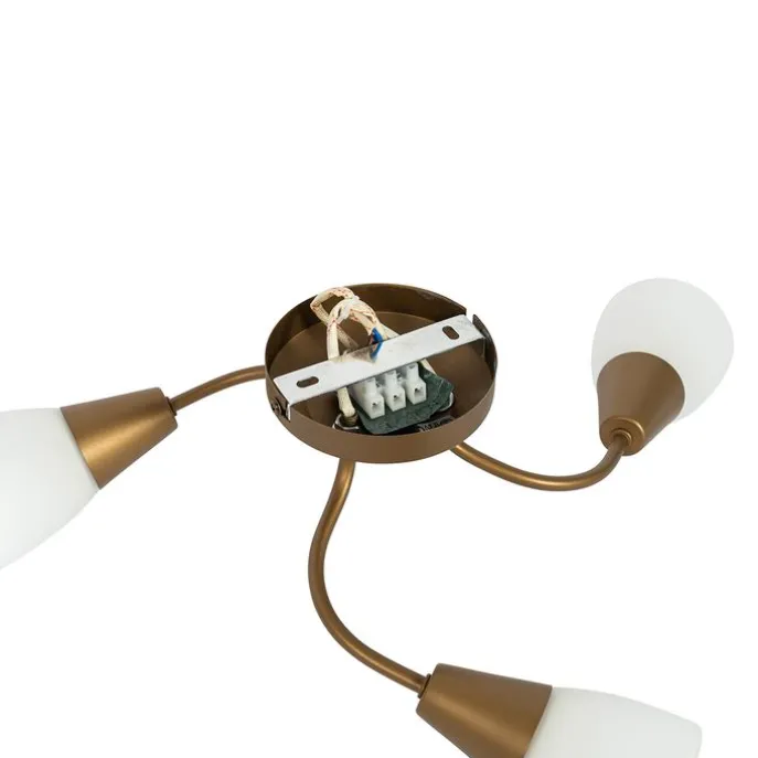 Klassischer Deckenstrahler Gold mit Milchglas rund 3-flammig – Madi