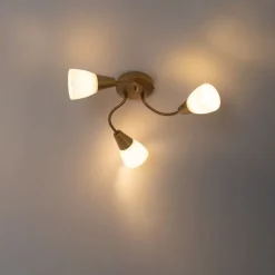 Klassischer Deckenstrahler Gold mit Milchglas rund 3-flammig – Madi