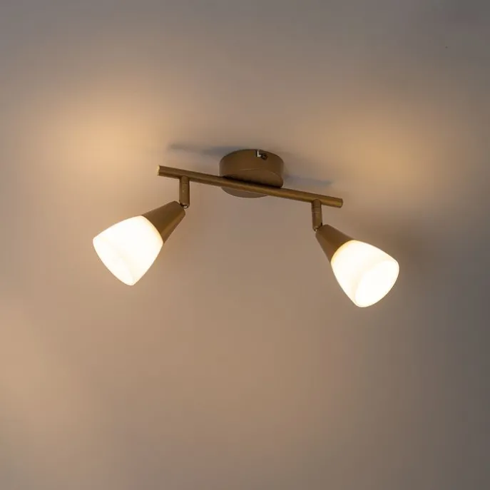 Klassischer Deckenstrahler Gold mit Milchglas 2-flammig - Madi