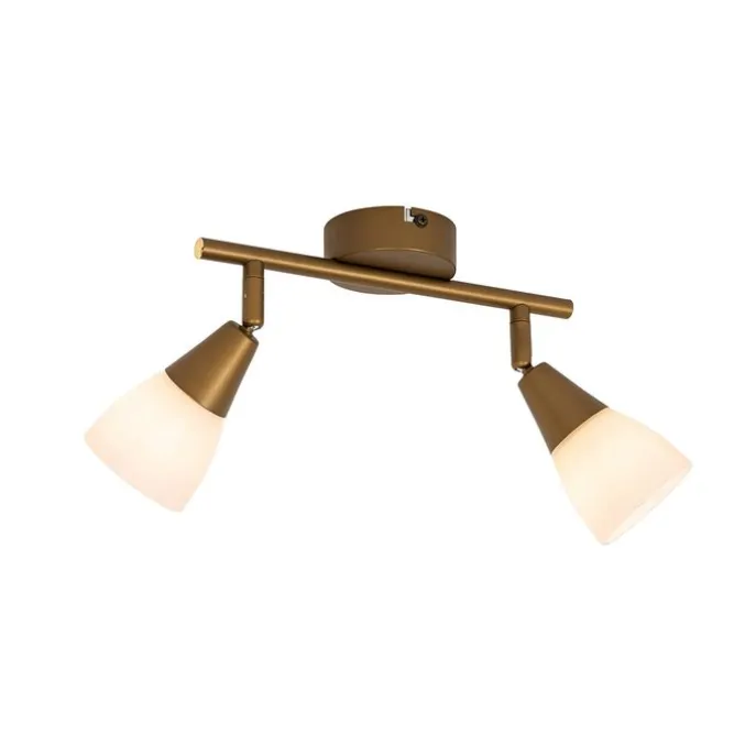 Klassischer Deckenstrahler Gold mit Milchglas 2-flammig - Madi