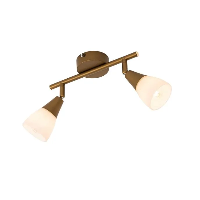 Klassischer Deckenstrahler Gold mit Milchglas 2-flammig - Madi