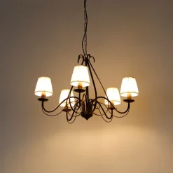 Kronleuchter braun plissiert creme Klemmkappe 5-Licht - Giuseppe