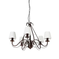 Kronleuchter braun plissiert creme Klemmkappe 5-Licht - Giuseppe