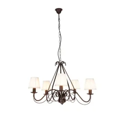 Kronleuchter braun plissiert creme Klemmkappe 5-Licht - Giuseppe