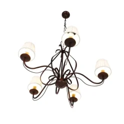 Kronleuchter braun plissiert creme Klemmkappe 5-Licht - Giuseppe