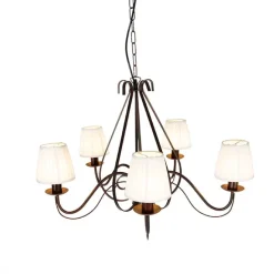 Kronleuchter braun plissiert creme Klemmkappe 5-Licht - Giuseppe