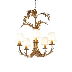 Kronleuchter Gold mit plissierter Clamp Cap Creme 5-Licht - Botanica