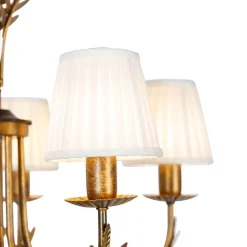 Kronleuchter Gold mit plissierter Clamp Cap Creme 5-Licht - Botanica