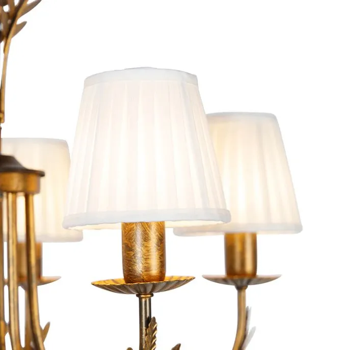 Kronleuchter Gold mit plissierter Clamp Cap Creme 5-Licht - Botanica