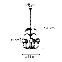 Kronleuchter Gold mit plissierter Clamp Cap Creme 5-Licht - Botanica