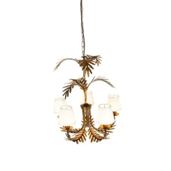 Kronleuchter Gold mit plissierter Clamp Cap Creme 5-Licht - Botanica