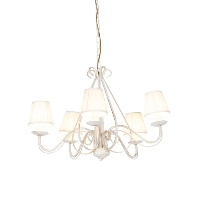 Kronleuchter weiße plissierte cremefarbene Klemmkappe 5-Licht - Giuseppe