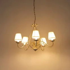 Kronleuchter weiße plissierte cremefarbene Klemmkappe 5-Licht - Giuseppe