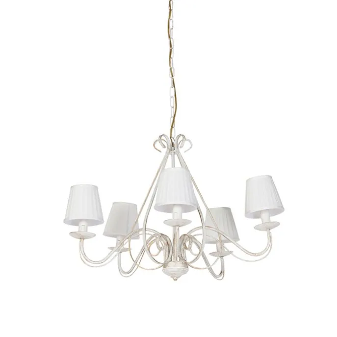 Kronleuchter weiße plissierte cremefarbene Klemmkappe 5-Licht - Giuseppe